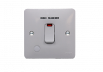 Hager WMDP84FON/DW Sollysta 20A Double Pole White Wall Switch with LED Indicator & Flex Outlet marked 'DISHWASHER'