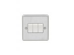 Eurolite SSS3SWW Stainless steel 3 gang 10A switch, Satin Stainless Steel, White rockers