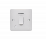 Hager WMDP84FO/FRE Sollysta 20A Double Pole White Wall Switch with Flex Outlet marked 'FREEZER'