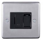 Eurolite PSSSWFB Stainless steel 13A DP Switched fuse spur, Polished Stainless Steel Plate, Black Rocker