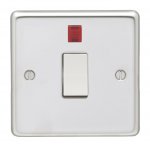Eurolite PSS20ASWNW Stainless steel 20A switch with neon indicator, Polished Stainless Steel, White rocker