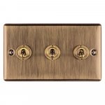 Eurolite ENT3SWABB Enhance Decorative 3 gang toggle switch, Antique Brass