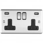 Eurolite EN2USBSSB Enhance Decorative 2 gang USB Socket, Satin Stainless