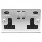 Eurolite EN2USBCSSB Enhance Decorative 2 gang 13A Switched Socket with USB C, Stainless Steel