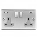 Eurolite EN2USBCSSG Enhance Decorative 2 gang 13A Switched Socket with USB C, Stainless Steel