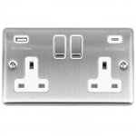 Eurolite EN2USBCSSW Enhance Decorative 2 gang 13A Switched Socket with USB C, Stainless Steel