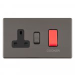 Eurolite ECBN45ASWASB Concealed 3mm 45A Dp Cooker switch with 13A socket, Black Nickel
