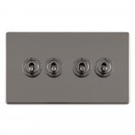 Eurolite ECBNT4SW Concealed 3mm 4 gang 10A 2Way Toggle switch Plate, Black Nickel
