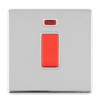 Eurolite ECPC45ASWNSW Concealed 3mm 1 gang 45A Dp switch with Neon, Polished Chrome