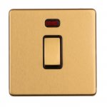 Eurolite ECSB20ADPSWNB Concealed 3mm 1 gang 20A switched socket with neon indicator, Satin Brass