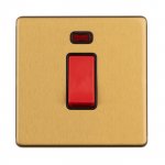 Eurolite ECSB45ASWNSB Concealed 3mm 1 gang 45 A switch with neon indicator, Satin Brass