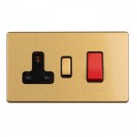 Eurolite ECSB45ASWASB Concealed 3mm 45A Cooker switch with socket, Satin Brass