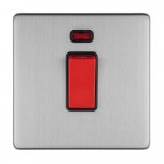 Eurolite ECSS45ASWNSB Concealed 3mm 1 gang 45A Dp switch with Neon, Stainless Steel