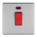 Eurolite ECSS45ASWNSG Concealed 3mm 1 gang 45A Dp switch with Neon, Stainless Steel