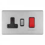 Eurolite ECSS45ASWASB Concealed 3mm 45A Dp Cooker switch with 13A socket, Stainless Steel