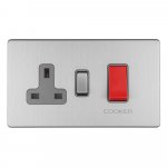 Eurolite ECSS45ASWASG Concealed 3mm 45A Dp Cooker switch with 13A socket, Stainless Steel