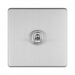 Eurolite ECSST1SW Concealed 3mm 1 gang 10A 2Way Toggle switch Plate, Satin Stainless Steel