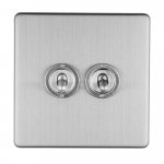 Eurolite ECSST2SW Concealed 3mm 2 gang 10A 2Way Toggle switch, Satin Stainless Steel