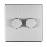 Eurolite ECSS2DLED Concealed 3mm 2 gang LED Push On Off 2Way dimmer, Stainless Steel