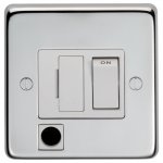 Eurolite PSSSWFFOW Stainless steel Switched fuse spur with flex outlet, Polished Stainless Steel, White rocker