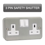 CLICK CL1036 ESSENTIALS Metal Clad 13A 2 Gang Double Pole Safety Shutter Switched Socket Outlet