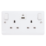 CLICK CMA786 MODE 13A 2 Gang Switched Safety Shutter Socket Outlet With Type A & C USB (4.2A) Outlets Polar White