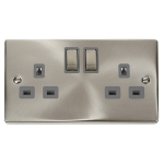 CLICK VPSC536GY DECO Satin Chrome 13A Ingot 2 Gang Double Pole Switched Socket Outlet Victorian Grey