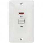 Hager WMDP50VN Sollysta 50A Double Pole White Vertical Wall Switch 2 Gang with LED Indicator