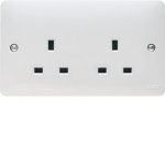 Hager WMS82 Sollysta 13A 2 Gang White Unswitched Socket