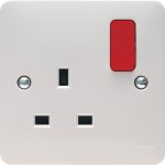Hager WMSS81R Sollysta 1 Gang Double Pole White Switched Socket with Red Rocker