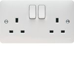 Hager WMSS82 Sollysta 13A 2 Gang Double Pole White Switched Socket