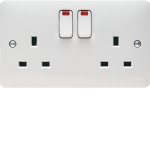 Hager WMSS82N Sollysta 13A 2 Gang Double Pole White Switched Socket with LED Indicator