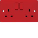 Hager WMSS82RR Sollysta 2 Gang Double Pole Red Dual Earth Switched Socket with Red Rockers