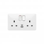 Hager WMSS82-USBAC Sollysta 13A 2 Gang Double Pole White Switched Socket with USB A+C Ports