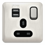 Schneider Electric GGBL30102USBABSSS Lisse 1G Switched 2 USB chargers Stainless Steel