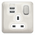 Schneider Electric GGBL30102USBAWSSS Lisse 1G Switched 2 USB chargers Stainless Steel