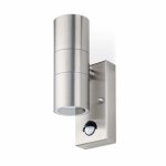 JCC JC17063 Twin GU10 Stainless Steel Up/Down wall light with PIR 7W LED Max, IP44