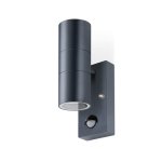 JCC JC17063ANTH Twin GU10 Anthracite Steel Up/Down wall light with PIR 7W LED Max, IP44