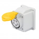 Gewiss GW62401 16A 2P+E 100-130V 50/60Hz Yellow IP44, screw wiring 10° angled surface mounting outlet