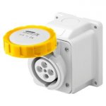 Gewiss GW62423 16A 2P+E 100-130V 50/60Hz Yellow IP67, screw wiring 10° angled surface mounting outlet