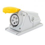 Gewiss GW62474 16A 2P+E 100-130V 50/60Hz Yellow IP44, screw wiring 90° angled surface mounting outlet