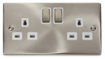 CLICK VPSC1536WH DECO Satin Chrome 13A Ingot 2 Gang Double Pole Switched Safety Shutter Socket Outlet Victorian White