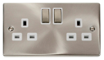 CLICK VPSC536WH DECO Satin Chrome 13A Ingot 2 Gang Double Pole Switched Socket Outlet Victorian White