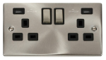 CLICK VPSC580BK DECO Satin Chrome 13A Ingot 2 Gang Switched Socket Outlet With Twin USB (Total 4.2A) Outlets Victorian Black