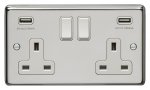 Eurolite PSS2USBW Stainless steel 2 Gang USB socket 4.8A combined, Polished Stainless Steel, White rockers