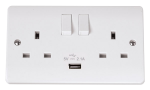 CLICK CMA770 MODE 13A 2 Gang Switched Socket Outlet With Single 2.1A USB Outlet Polar White