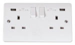 CLICK CMA780 MODE 13A 2 Gang Switched Socket Outlet With Twin USB (Total 4.2A) Outlets Polar White