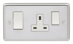 Eurolite PSS45ASWASW Stainless steel 45A switch with 13A socket, Polished Stainless Steel, White rockers