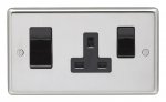 Eurolite PSS45ASWASB Stainless steel 45A switch with 13A socket, Polished Stainless Steel, Black rocker