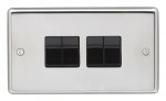 Eurolite PSS4SWB Stainless steel 10A 2way switch, Polished Stainless Steel Plate, Black Rockers